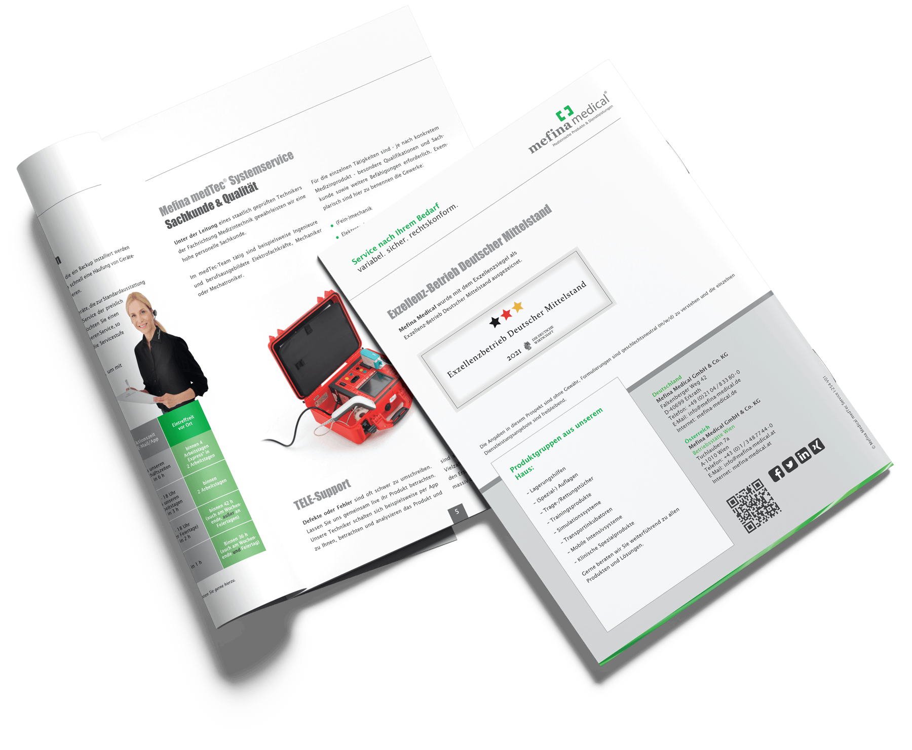 aufgeschlagene MedTec-Broschüre von Mefina Medical