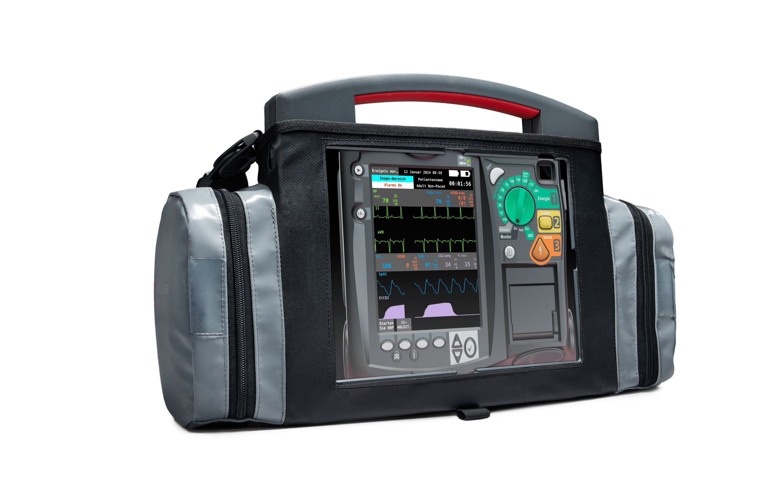 qubeMRx von Skillqube in kleiner Tragetasche mit zwei Seitenfächern