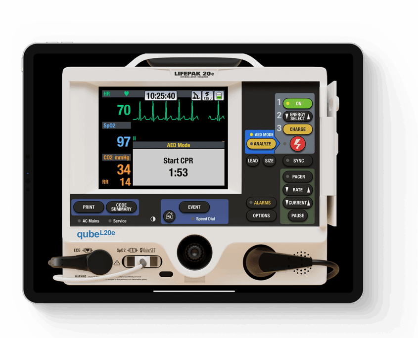 qube20e_ipad02web EKG-Simulator qube20e von Skillqube auf Basis des LIFEPAK20e auf IPad im Einsatz