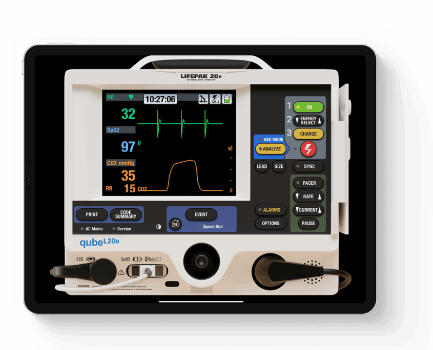 qube20e_ipad03web EKG-Patientenmonitor Simulator in Ansicht auf IPad