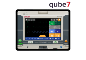 qube7_iPad-MockupLogo Detailaufnahme des EKG-Patientenmonitor Simulator qube7 von Skillqube