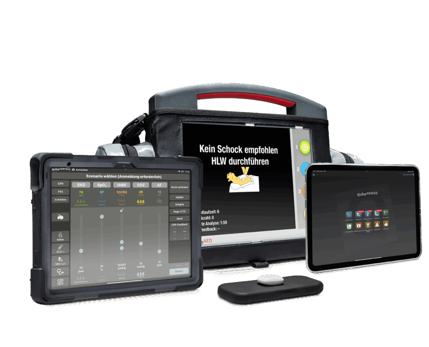 qubeAED_Trio_23_kleinere-Dateigroesse Simulator für Defibrillation von Skillqube in drei unterschiedlichen Ansichtsversionen