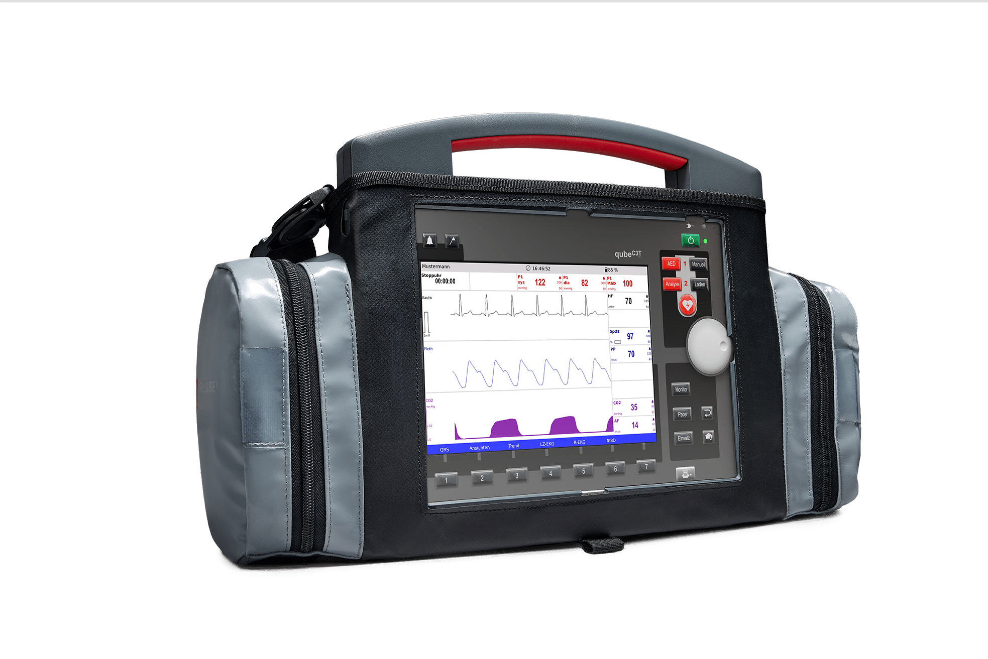 qubeC3T von Skillqube in kleiner Tragetasche mit zwei Seitenfächern