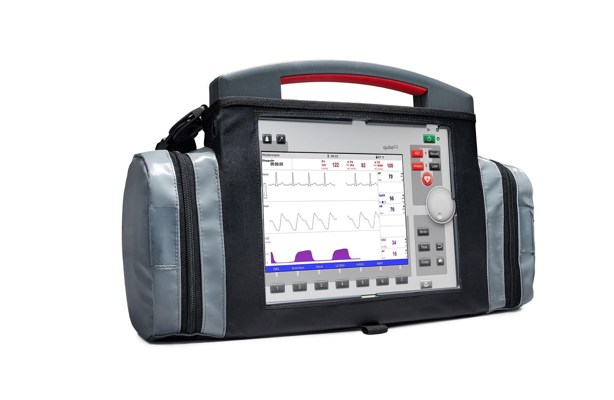 qubeC3 von Skillqube in kleiner Tragetasche mit zwei Seitenfächern