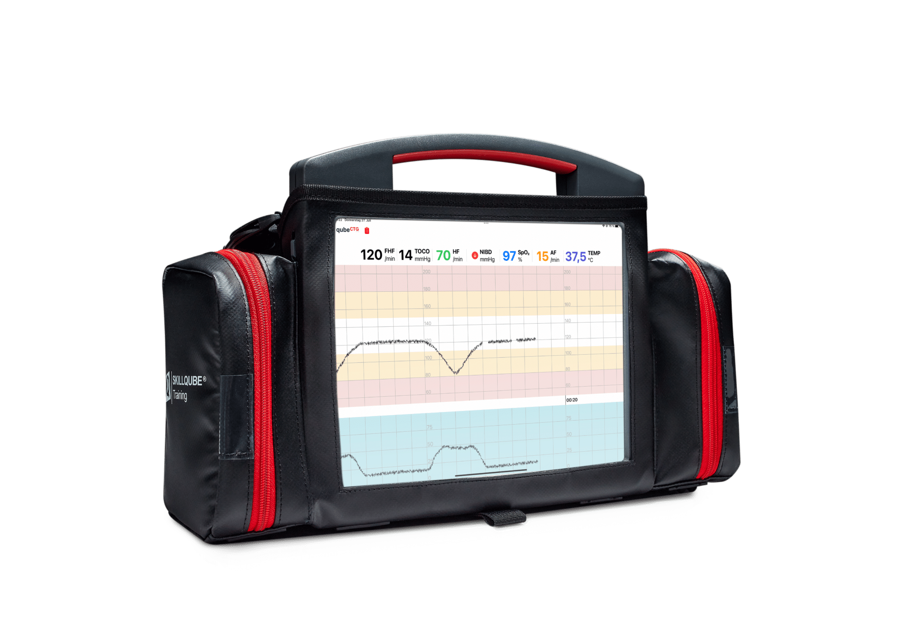 qubeCTG von Skillqube in kleiner Tragetasche mit zwei Seitenfächern