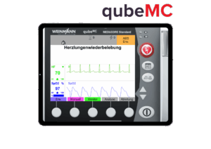 qubeMC_iPad-MockupLogo Mockup des EKG-Patientenmonitor Simulator zur Simulation mit Herzfrequenz auf Display