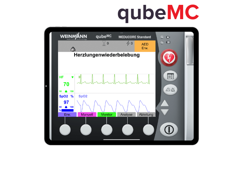 qubeMC_iPad-MockupLogo Mockup des EKG-Patientenmonitor Simulator zur Simulation mit Herzfrequenz auf Display