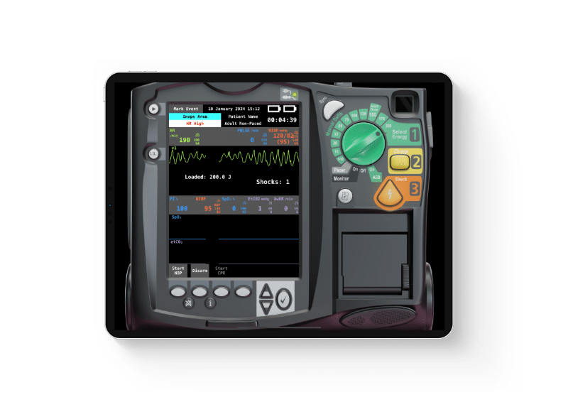 qubeMRx_nur-iPad_manueller-Modus Skillqube qubeMRx bildet den Philips HeartStart MRx nach - Tabletansicht