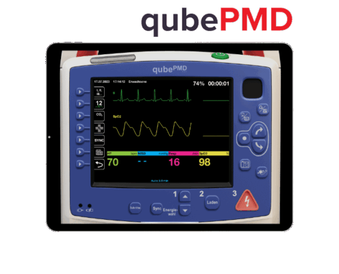 IPad-Mockup vom EKG-Simulator qubePMD und ist die Schnittstelle zum Zoll® Propaq® MD