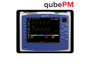 qubePM_iPad-MockupLogo IPad Mockup des EKG-Patientenmonitor Simulator qubePM basierend auf ZOLL® Propaq® M