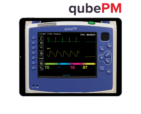 IPad Mockup des EKG-Patientenmonitor Simulator qubePM basierend auf ZOLL® Propaq® M