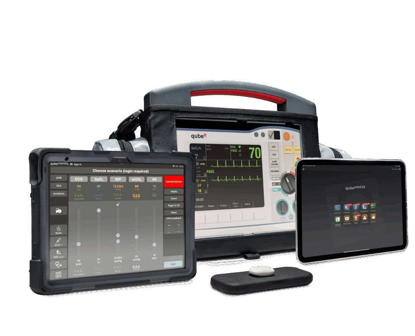 Simulationslösung von Skillqube in Monitor-, Controller- und Assessment-IPad Ansicht