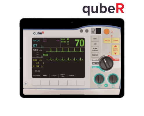 EKG-Simulator qubeR zur Simulation mit verschiedenen Modi auf Display