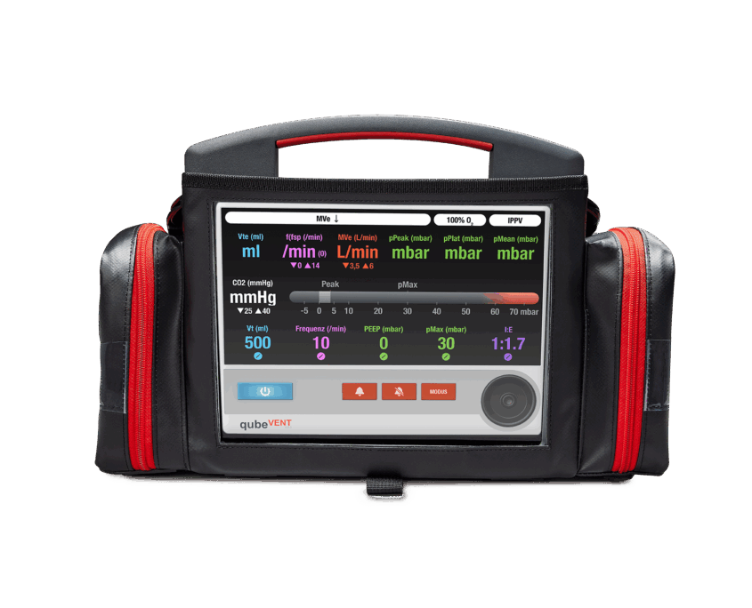 qubeVENT_Tasche_23_small Frontansicht des Skillqube qubeVENT in kleiner Tragetasche mit zwei Seitenfächern