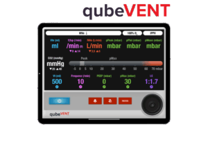 qubeVENT_iPad-MockupLogo Beatmungssimulator qubeVENT zur Simulation in Detailaufnahme auf Display