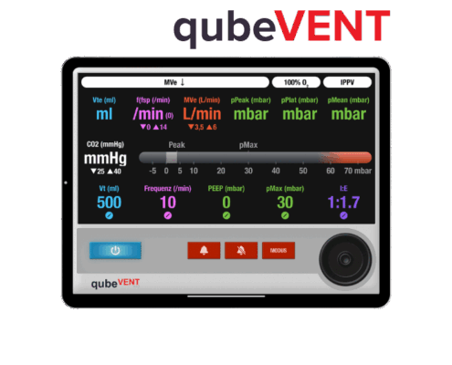 Beatmungssimulator qubeVENT zur Simulation in Detailaufnahme auf Display