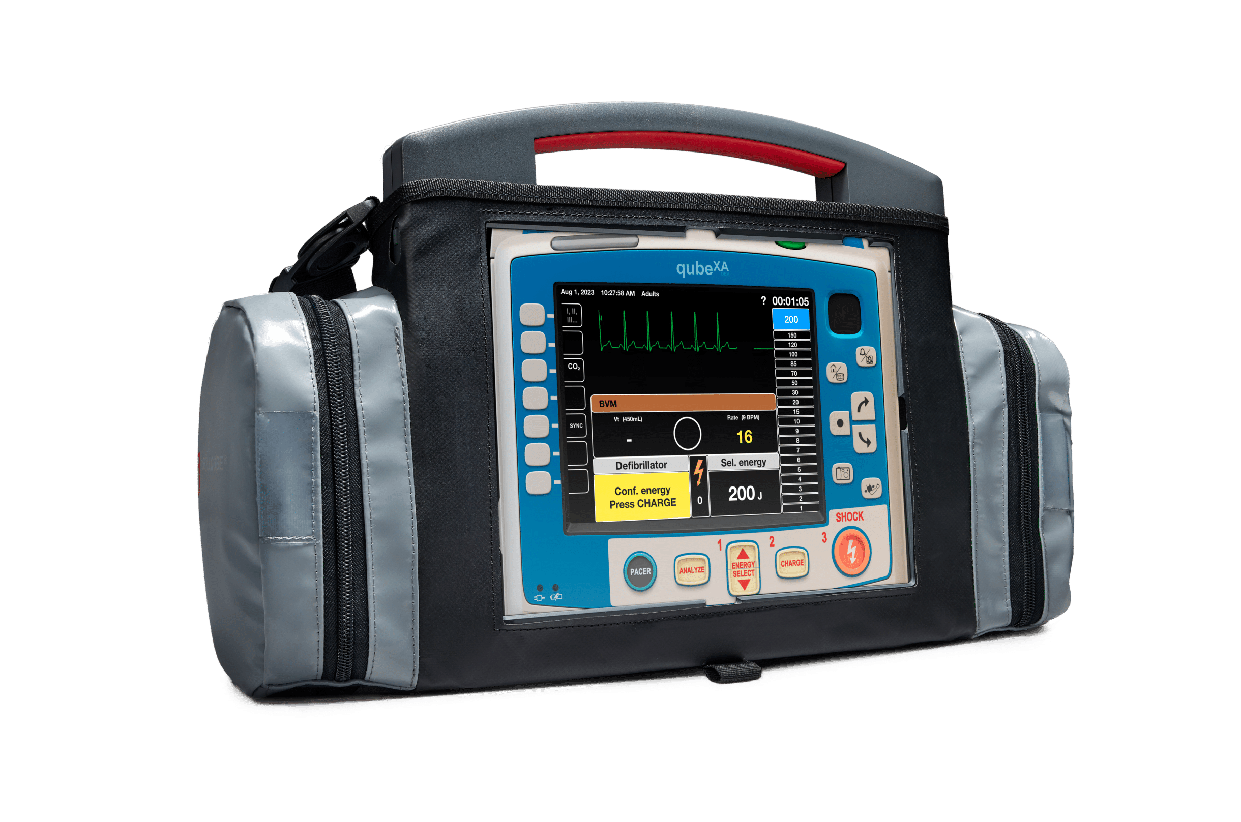 klinischer EKG-Patientensimulator in kleiner Tragetasche mit zwei Seitenfächern