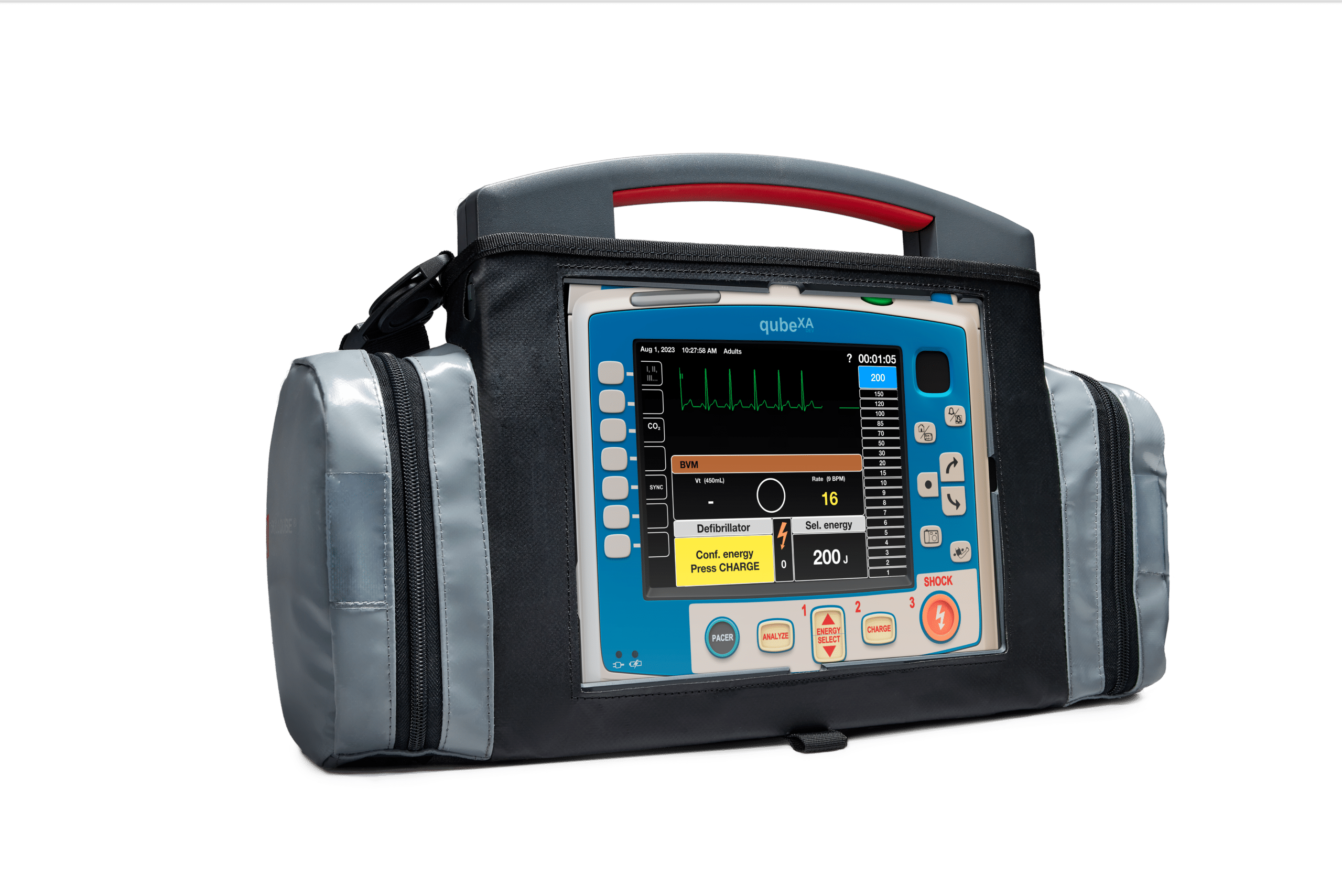 klinischer EKG-Patientensimulator in kleiner Tragetasche mit zwei Seitenfächern