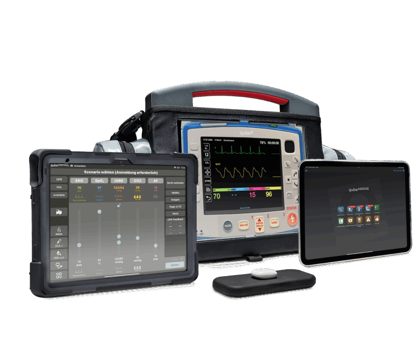 qubeX_Trio_23_small Simulationslösung qubeX von Skillqube in Monitor-, Controller- und Assessment-IPad Ansicht